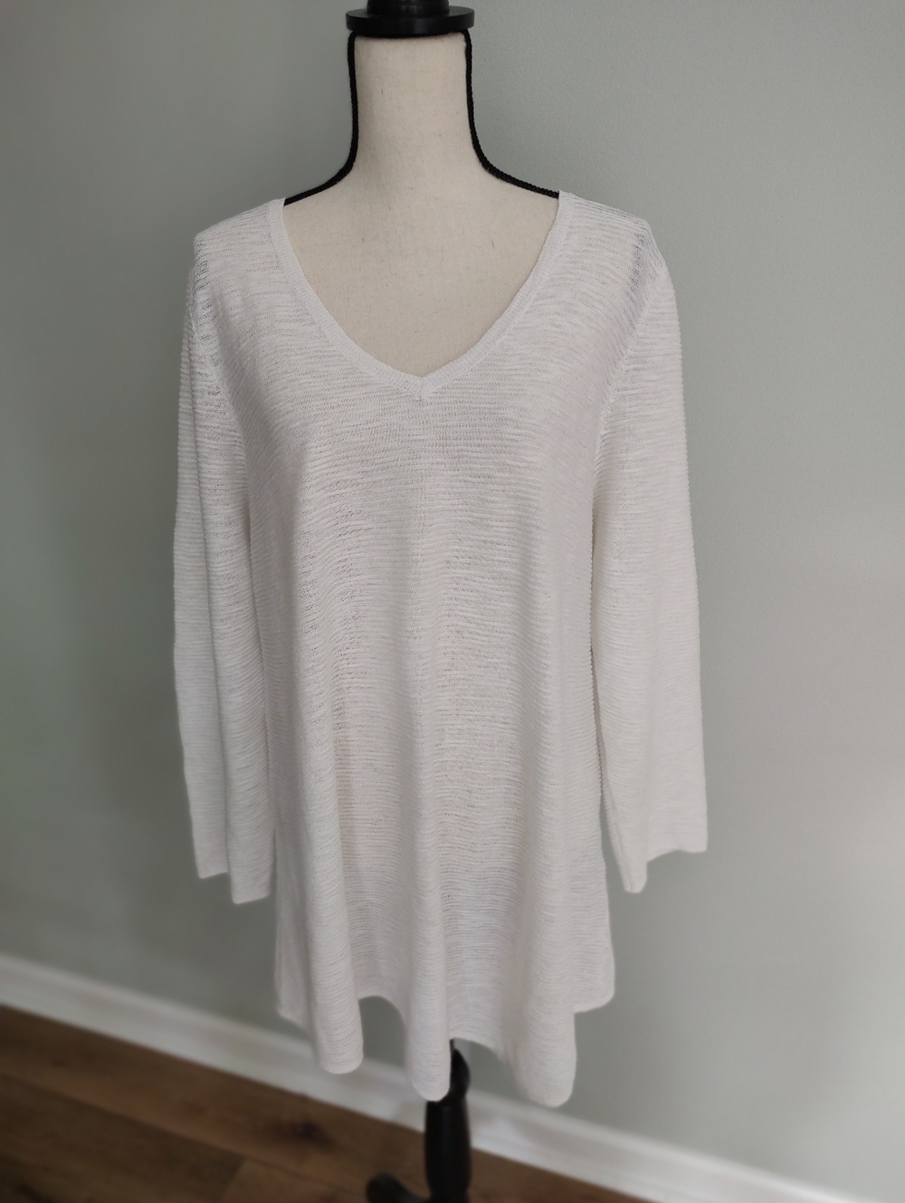 Eileen Fisher Organic Cotton And Linen V-Neck Tunic Top Lightweight Weave XL